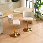 CLIHOME Set di 2 Sgabelli da Bar Girevoli Regolabili in Altezza con Base Dorata, Sgabelli da Bar Classici Rivestiti in Velluto