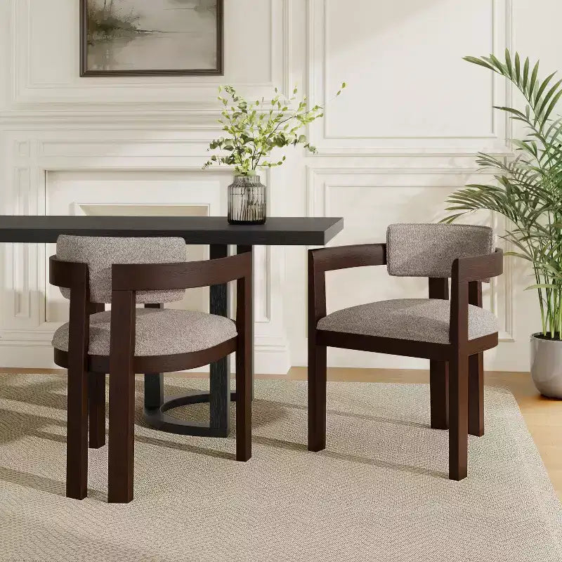 Christopher Knight Home Barbara Mid-Century Modern Rubberwood Boucle Upholstered Dining Chair with Curved Back (Set of 2)