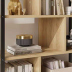 Libreria in Rattan, alta 71,1, scaffale industriale a 5 ripiani con mobiletto e anta, mensole a vista, struttura in metallo, scaffale in stile rustico/boho