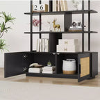 Libreria in Rattan, alta 71,1, scaffale industriale a 5 ripiani con mobiletto e anta, mensole a vista, struttura in metallo, scaffale in stile rustico/boho