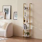 VEVOR Scaffale a Scala, Libreria a 5 Ripiani 39,6x30 cm, Scaffale a Scala Aperto a Parete con Telaio in Metallo, Porta Oggetti, Oro Bianco