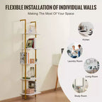 VEVOR Scaffale a Scala, Libreria a 5 Ripiani 39,6x30 cm, Scaffale a Scala Aperto a Parete con Telaio in Metallo, Porta Oggetti, Oro Bianco