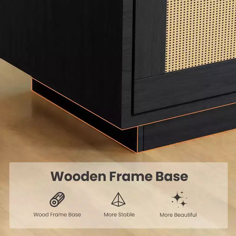 Libreria a 5 Ripiani in Legno con Ante in Rattan - Scaffale Boho Alto 160 cm con Mobile Contenitore in Legno Naturale e Rattan Intrecciato
