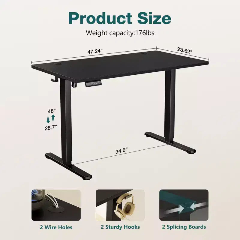 Scrivania elettrica ergonomica ad altezza regolabile con struttura in metallo a T e memorie preimpostate Postazione di lavoro moderna per computer 55.10x23.60x46.60-Nero