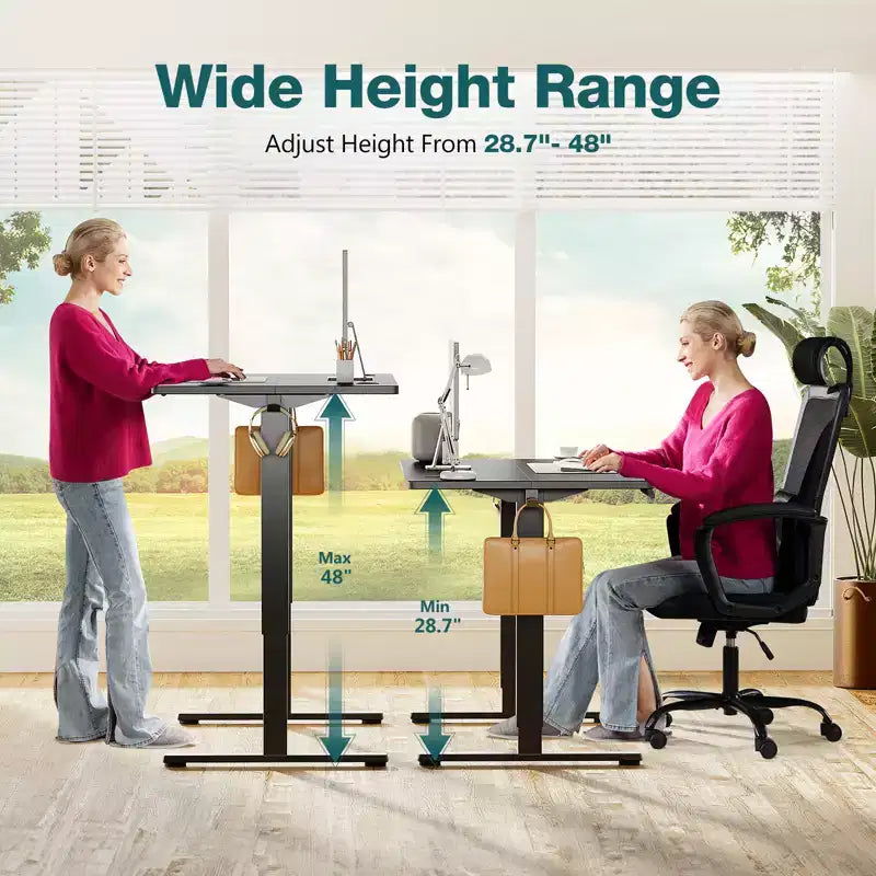 Scrivania elettrica ergonomica ad altezza regolabile con struttura in metallo a T e memorie preimpostate Postazione di lavoro moderna per computer 55.10x23.60x46.60-Nero