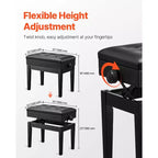 Panca per pianoforte VEVOR, 55,88 x 33,02 x 49,02 cm, sedia per pianoforte con tastiera, altezza regolabile da 49 a 57,9 cm, cuscino imbottito, vano portaoggetti, nero