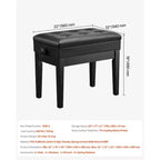 Panca per pianoforte VEVOR, 55,88 x 33,02 x 49,02 cm, sedia per pianoforte con tastiera, altezza regolabile da 49 a 57,9 cm, cuscino imbottito, vano portaoggetti, nero