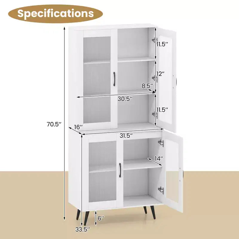 Dispensa da cucina Costway con ante scanalate traslucide e ripiano regolabile