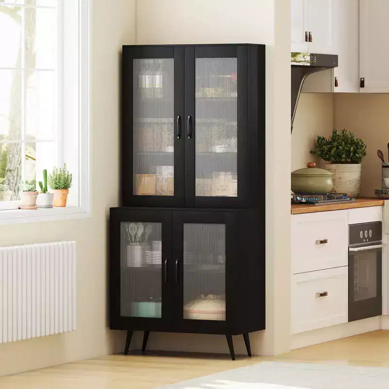 Dispensa da cucina Costway con ante scanalate traslucide e ripiano regolabile