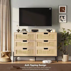 Comò con 6 cassetti in rattan naturale, cassettiera in legno, armadietto contenitore rustico con gambe in metallo, cassettiera moderna per camera da letto, soggiorno