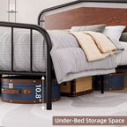 Struttura letto in metallo con testiera in legno - Letto a piattaforma in ferro battuto, contenitore sotto il letto, facile montaggio per camera da letto in stile industriale
