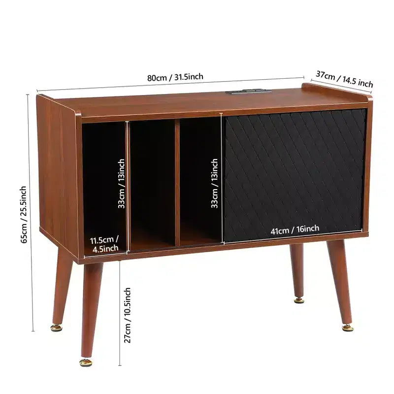 Mobile per Giradischi con Portadischi in Vinile, Tavolino per Giradischi con Capacità Fino a 300 Album, Supporto per Giradischi con Stazione di Ricarica per Soggiorno Camera da Letto