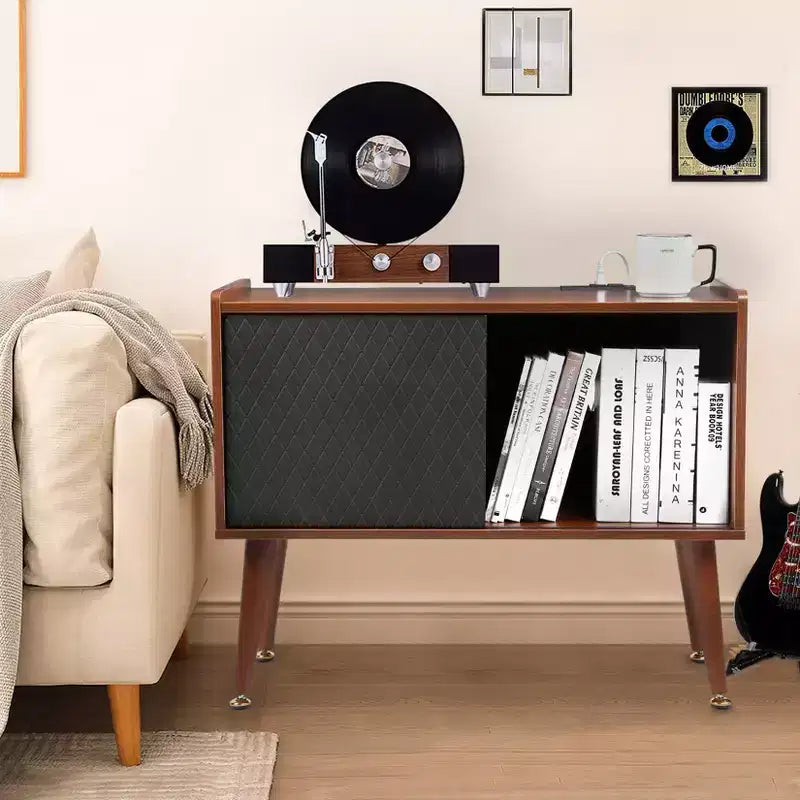 Mobile per Giradischi con Portadischi in Vinile, Tavolino per Giradischi con Capacità Fino a 300 Album, Supporto per Giradischi con Stazione di Ricarica per Soggiorno Camera da Letto