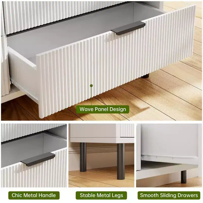 Cassettiera a 5 cassetti scanalata per camera da letto, cassettiera moderna in legno con cassetti ampi, organizer per armadio con dispositivo antiribaltamento