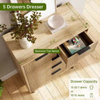 Cassettiera a 5 cassetti scanalata per camera da letto, cassettiera moderna in legno con cassetti ampi, organizer per armadio con dispositivo antiribaltamento