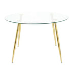 Okak Tavolo da Pranzo Rotondo Moderno con Piano in Vetro Temperato e Gambe Metalliche Spray per Sala da Pranzo, Oro