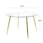 Okak Tavolo da Pranzo Rotondo Moderno con Piano in Vetro Temperato e Gambe Metalliche Spray per Sala da Pranzo, Oro
