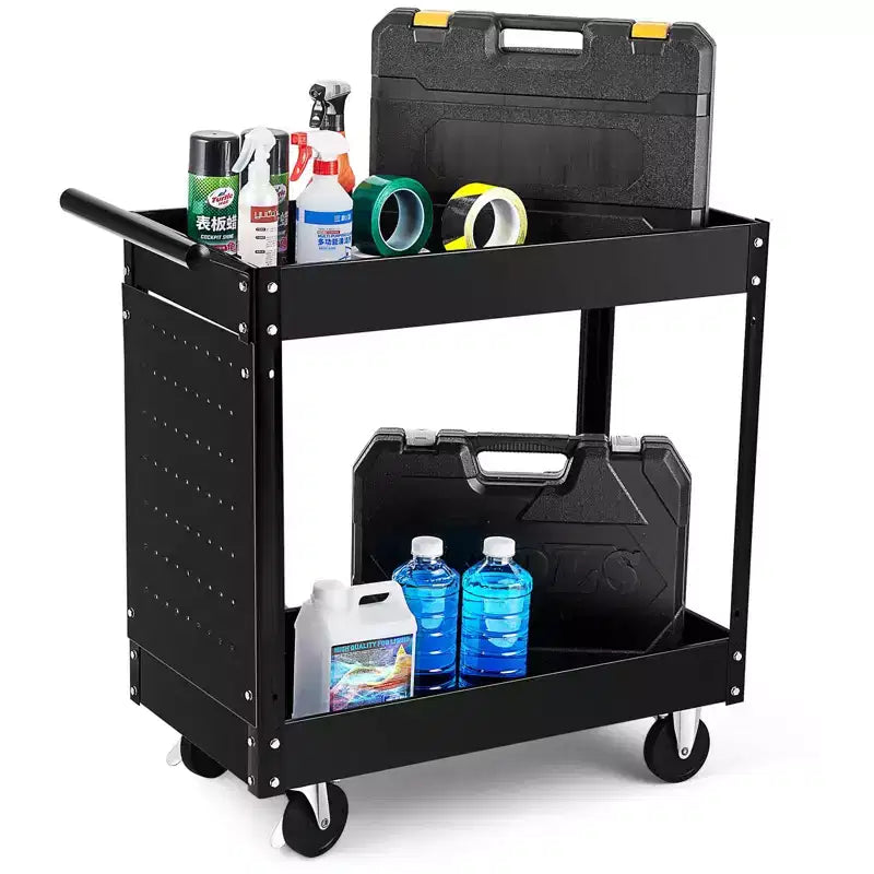 2 Tray Tool Cart, 400 LBS Capacity Rolling Tool Carts On Wheels, Heavy Duty Utility Cart with Pegboard, Mechanic Tool Storage Cart