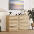Cassettiera grande a 8 cassetti per camera da letto, cassettiera moderna in rattan stile rustico, cassettiera sottile in legno