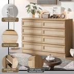 Cassettiera grande a 8 cassetti per camera da letto, cassettiera moderna in rattan stile rustico, cassettiera sottile in legno