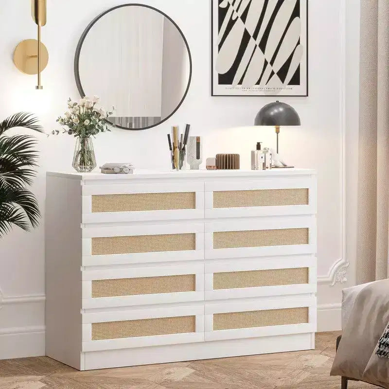 Cassettiera grande a 8 cassetti per camera da letto, cassettiera moderna in rattan stile rustico, cassettiera sottile in legno