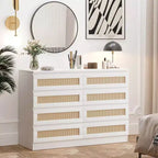 Cassettiera grande a 8 cassetti per camera da letto, cassettiera moderna in rattan stile rustico, cassettiera sottile in legno