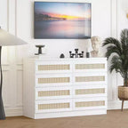 Cassettiera grande a 8 cassetti per camera da letto, cassettiera moderna in rattan stile rustico, cassettiera sottile in legno
