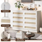 Cassettiera grande a 8 cassetti per camera da letto, cassettiera moderna in rattan stile rustico, cassettiera sottile in legno