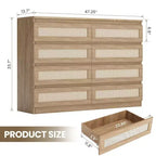 Cassettiera grande a 8 cassetti per camera da letto, cassettiera moderna in rattan stile rustico, cassettiera sottile in legno