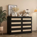 Large 8 Drawer Dresser for Bedroom, Modern Farmhouse Rattan Dresser, Slim Wood Chest of Drawers