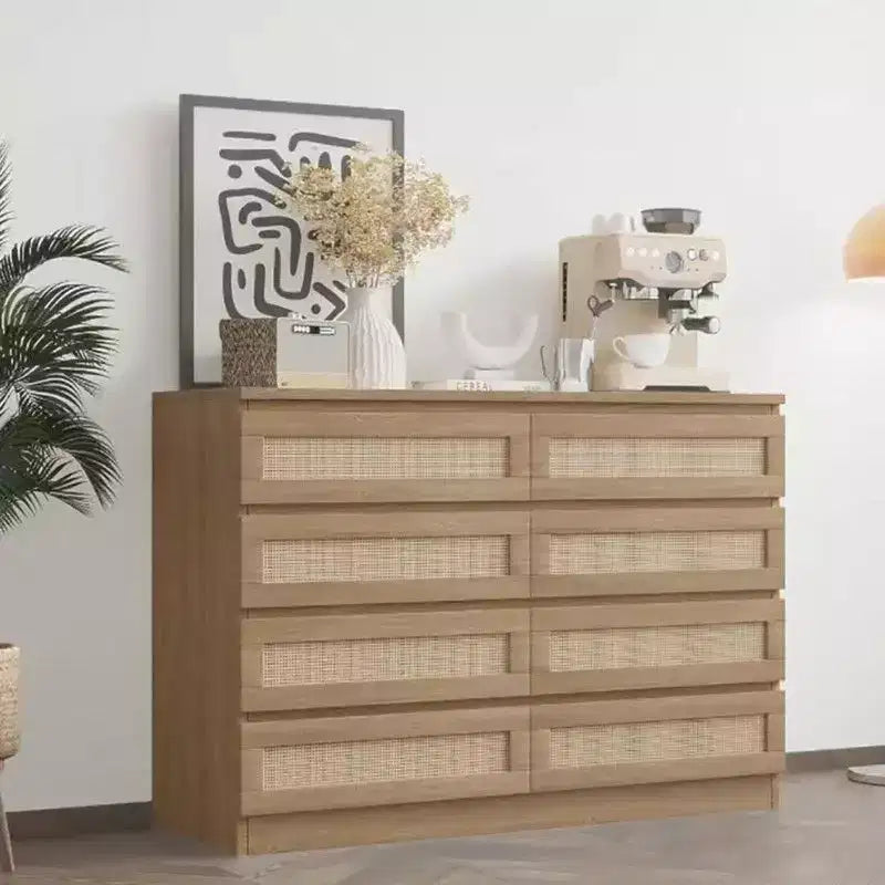 Cassettiera grande a 8 cassetti per camera da letto, cassettiera moderna in rattan stile rustico, cassettiera sottile in legno