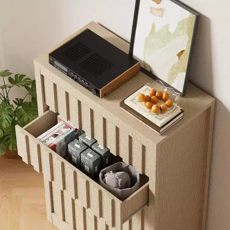 Cassettiera alta scanalata a 5 cassetti - Design senza maniglie con contenitori profondi per camera da letto e soggiorno