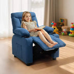 VEVOR Poltrona Reclinabile per Bambini, Recliner per Bambini con Portabicchieri e Tasche, Schienale Regolabile da 107 a 126, Tessuto in Poliestere Traspirante, Blu