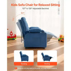 VEVOR Poltrona Reclinabile per Bambini, Recliner per Bambini con Portabicchieri e Tasche, Schienale Regolabile da 107 a 126, Tessuto in Poliestere Traspirante, Blu
