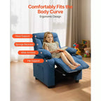 VEVOR Poltrona Reclinabile per Bambini, Recliner per Bambini con Portabicchieri e Tasche, Schienale Regolabile da 107 a 126, Tessuto in Poliestere Traspirante, Blu