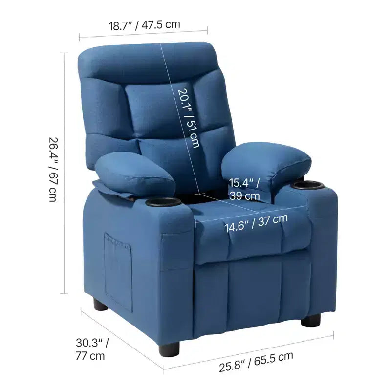 VEVOR Poltrona Reclinabile per Bambini, Recliner per Bambini con Portabicchieri e Tasche, Schienale Regolabile da 107 a 126, Tessuto in Poliestere Traspirante, Blu