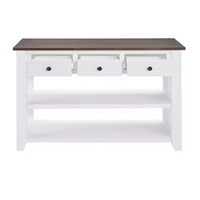 44Tavolo Console con Due Ripiani Aperti, Struttura e Gambe in Legno Massello di Pino per Soggiorno, Marrone e Bianco