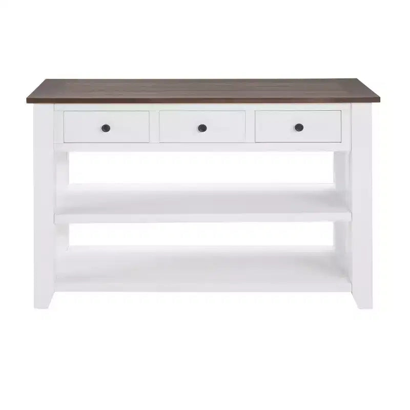44Tavolo Console con Due Ripiani Aperti, Struttura e Gambe in Legno Massello di Pino per Soggiorno, Marrone e Bianco