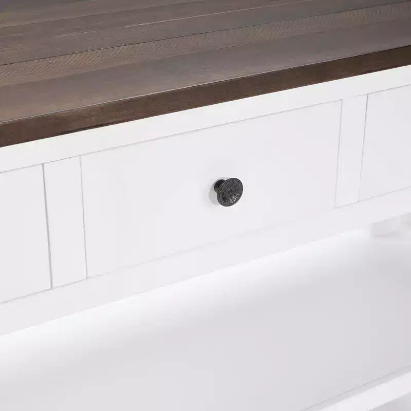 44Tavolo Console con Due Ripiani Aperti, Struttura e Gambe in Legno Massello di Pino per Soggiorno, Marrone e Bianco