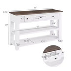 44Tavolo Console con Due Ripiani Aperti, Struttura e Gambe in Legno Massello di Pino per Soggiorno, Marrone e Bianco