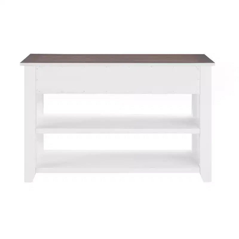 44Tavolo Console con Due Ripiani Aperti, Struttura e Gambe in Legno Massello di Pino per Soggiorno, Marrone e Bianco