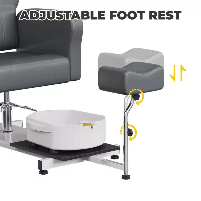 Poltrona da pedicure FinerFurnis, elegante vasca per pedicure con poggiapiedi regolabile e poggiatesta telescopico, schienale reclinabile fino a 130, senza impianto idraulico