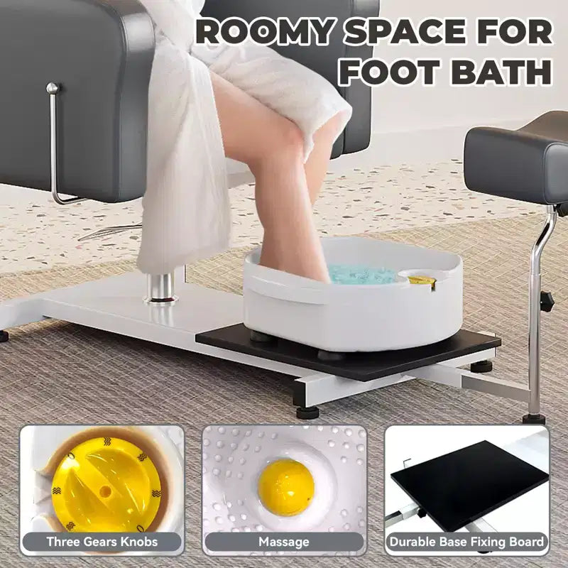 Poltrona da pedicure FinerFurnis, elegante vasca per pedicure con poggiapiedi regolabile e poggiatesta telescopico, schienale reclinabile fino a 130, senza impianto idraulico