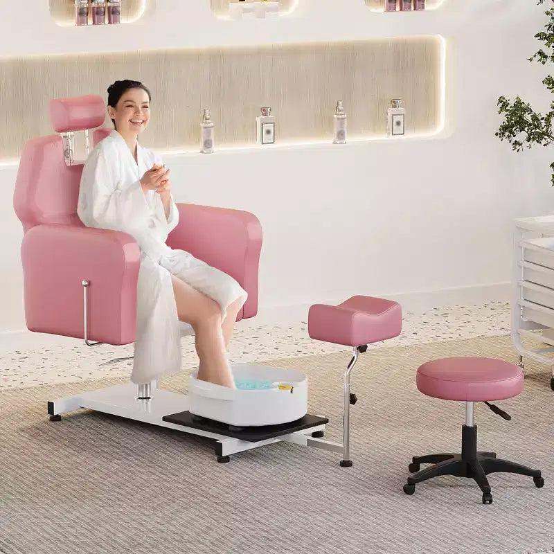 Poltrona da pedicure FinerFurnis, elegante vasca per pedicure con poggiapiedi regolabile e poggiatesta telescopico, schienale reclinabile fino a 130, senza impianto idraulico