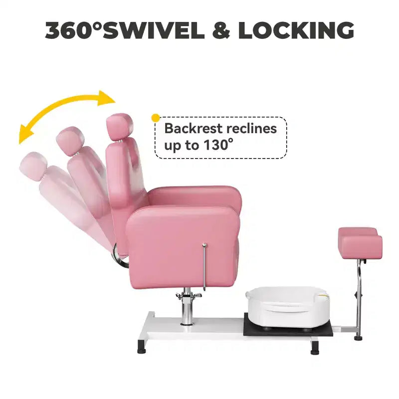 Poltrona da pedicure FinerFurnis, elegante vasca per pedicure con poggiapiedi regolabile e poggiatesta telescopico, schienale reclinabile fino a 130, senza impianto idraulico
