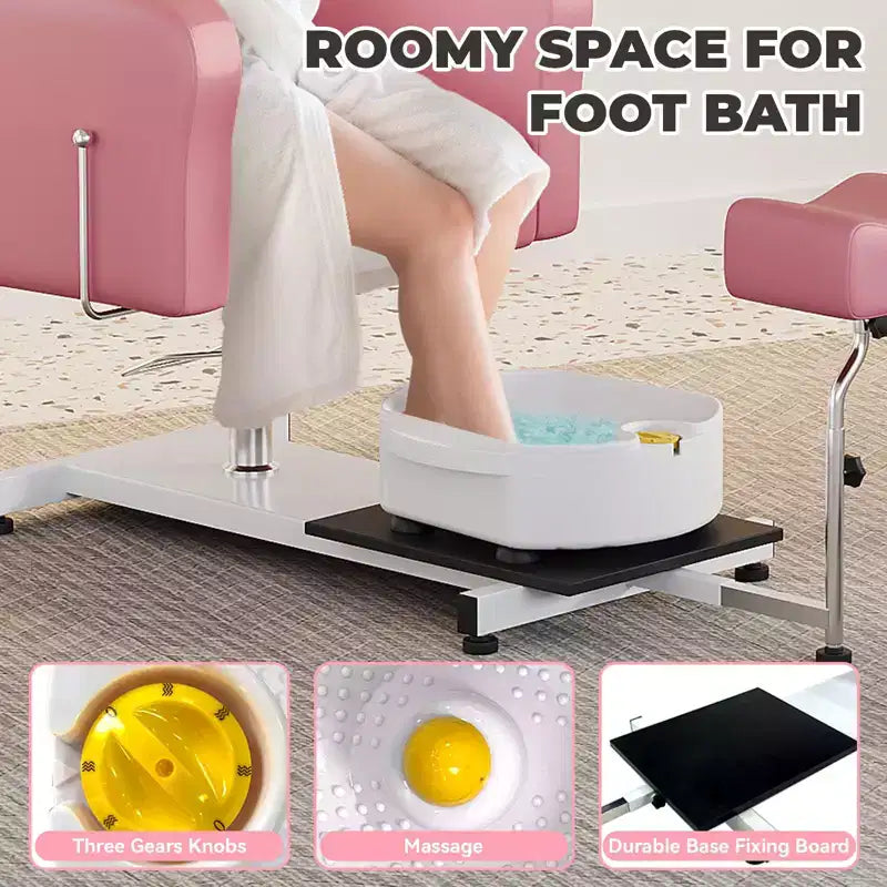 Poltrona da pedicure FinerFurnis, elegante vasca per pedicure con poggiapiedi regolabile e poggiatesta telescopico, schienale reclinabile fino a 130, senza impianto idraulico