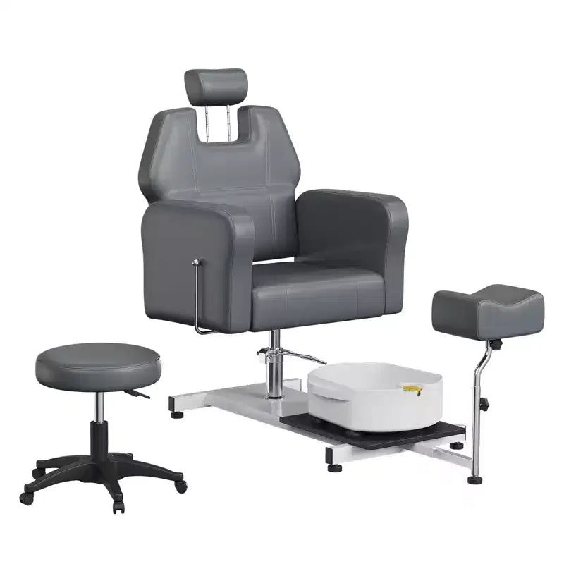 Poltrona da pedicure FinerFurnis, elegante vasca per pedicure con poggiapiedi regolabile e poggiatesta telescopico, schienale reclinabile fino a 130, senza impianto idraulico