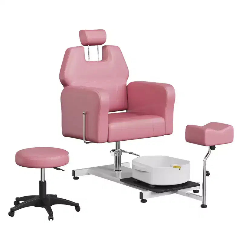 Poltrona da pedicure FinerFurnis, elegante vasca per pedicure con poggiapiedi regolabile e poggiatesta telescopico, schienale reclinabile fino a 130, senza impianto idraulico
