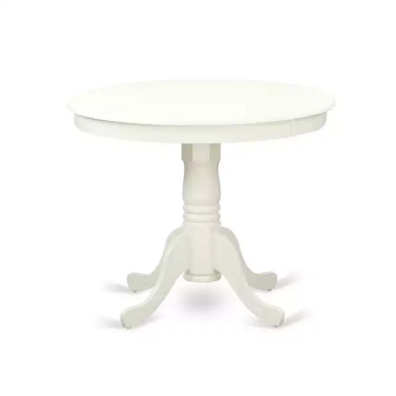 HomeStock Belmont Tavolo Rotondo 5 Pezzi 36 E 4 Sedie Parson Con Gambe Finitura Bianco Lino E Tessuto Lino - Colore Grigio
