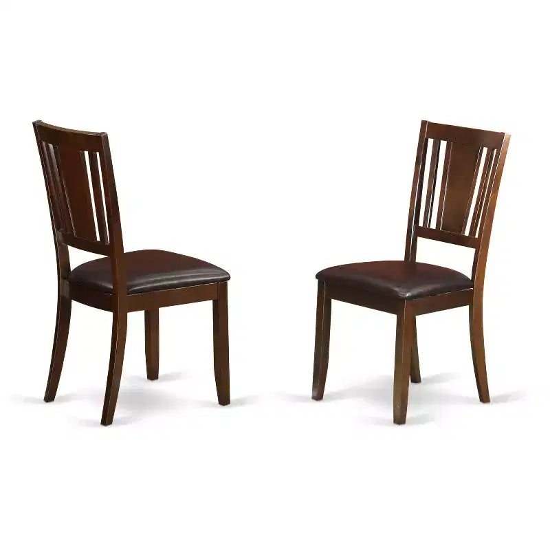 Set da pranzo HomeStock Belmont per 3 persone, sedie da sala da pranzo in legno, tavolo da pranzo in legno - Ecopelle color cioccolato - Finitura mogano